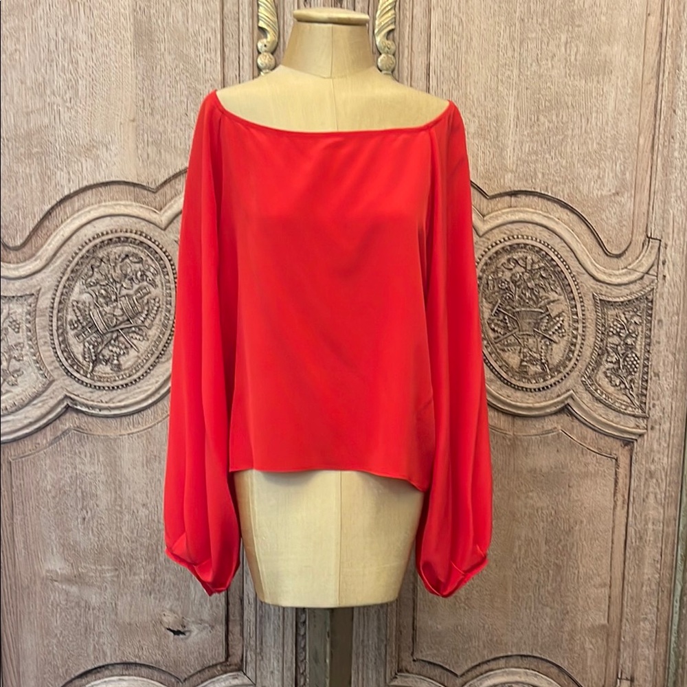 Alexis Elegant 100% Silk Red Top with Poet Sleeves
